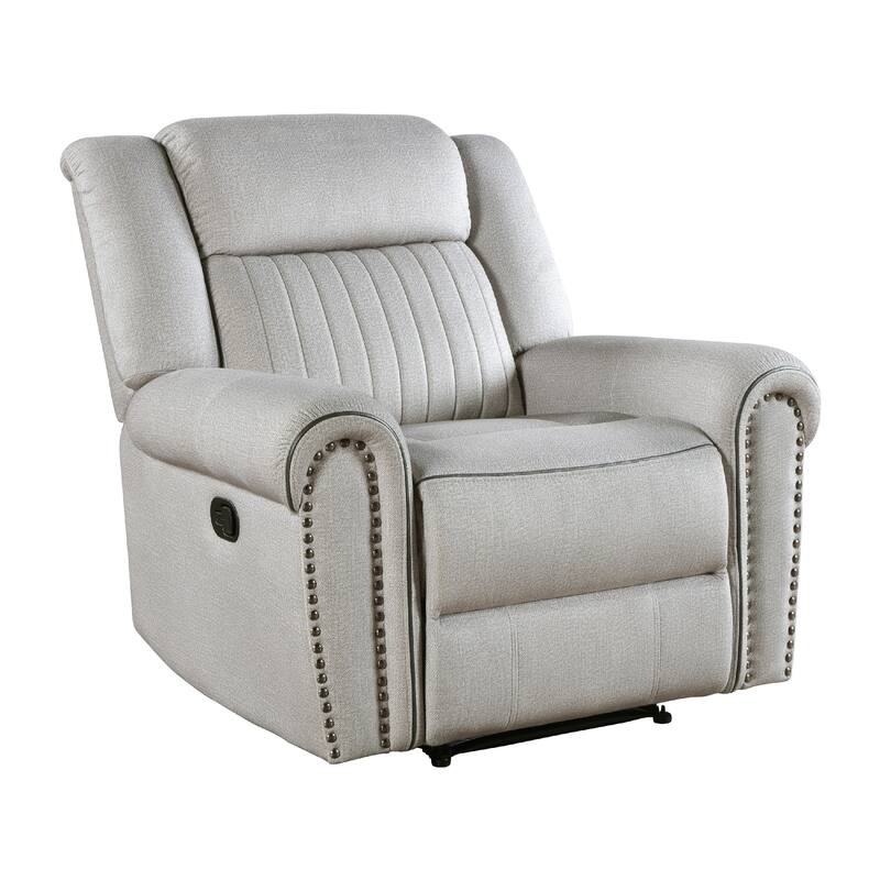 Ben Manual Reclining Chair, 41 Inch, Gray Microfiber, Nailhead Trims
