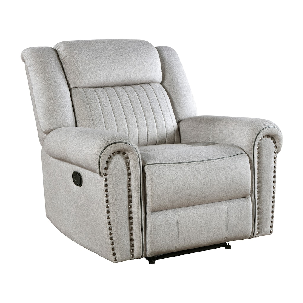 Ben Manual Reclining Chair, 41 Inch, Gray Microfiber, Nailhead Trims