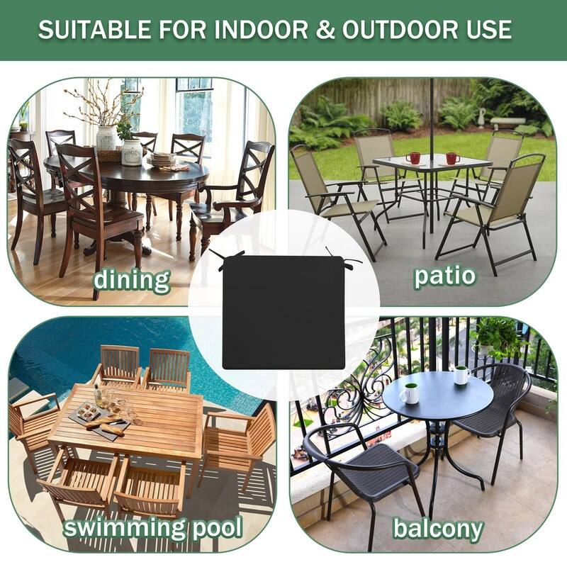 4-Pack Outdoor Chair Cushions – Waterproof, Black, 18.5"x16"
