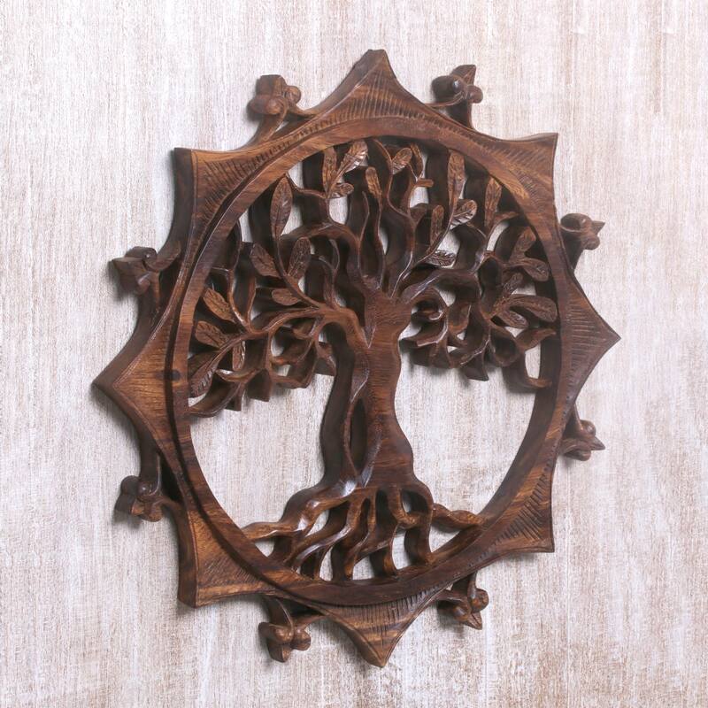 Novica Handmade Sunshine Tree Wood Relief Panel