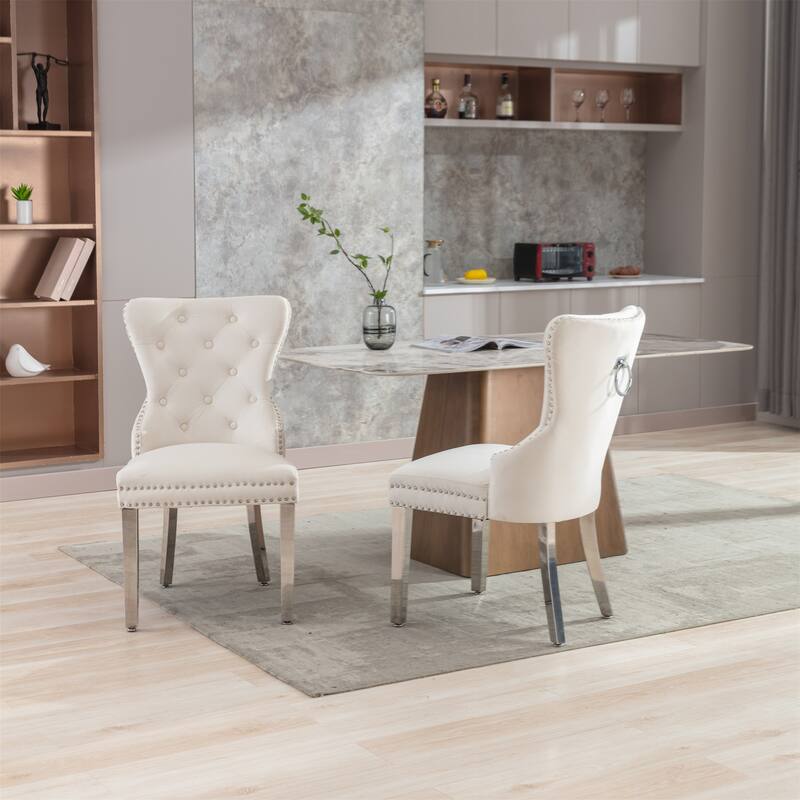 Velvet Upholstered Dining Chairs (Set of 2) with Stainless Steel Legs