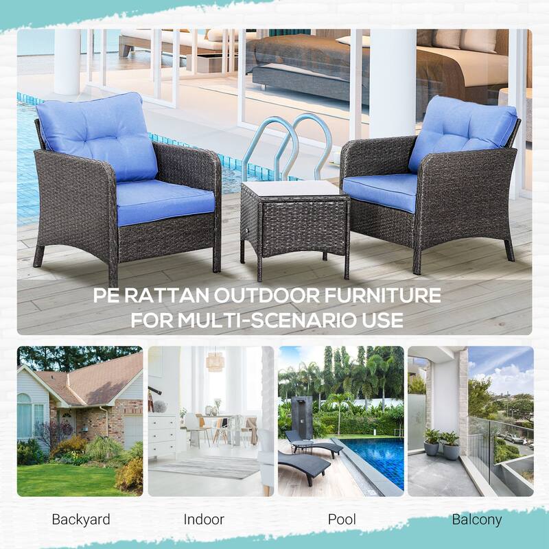 Outsunny 5-piece Wicker Patio Chairs, Ottomans, and Coffee Table Set