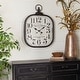preview thumbnail 1 of 18, Black Metal Distressed Pocket Watch Style Decorative Wall Clock with Ring Finial Black