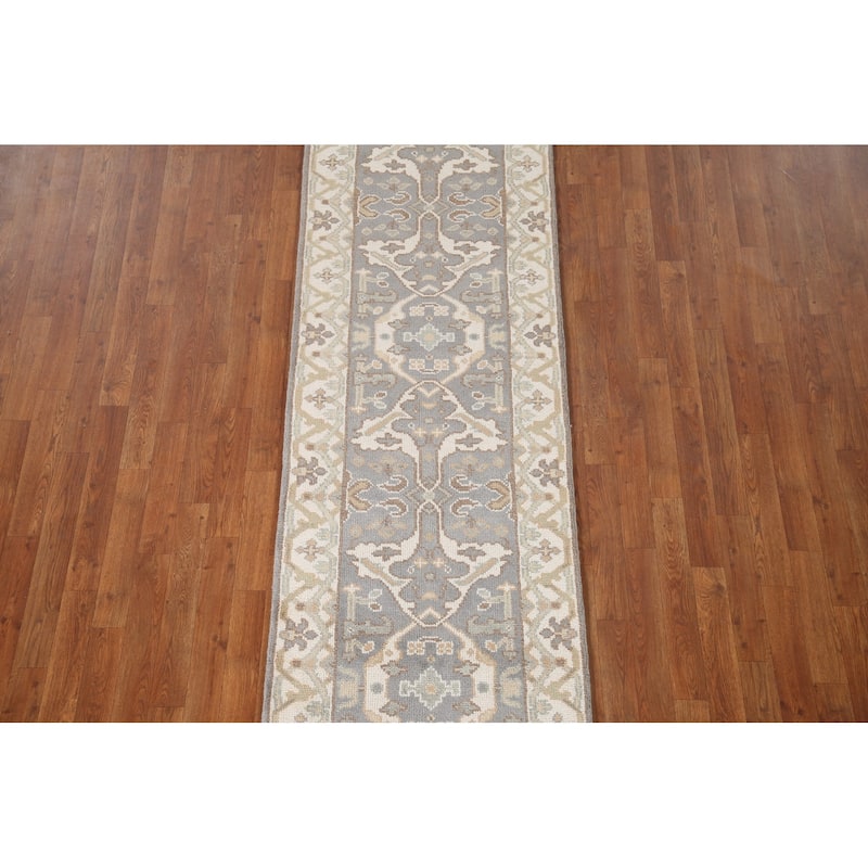 Grey Transitional Oushak Oriental Runner Rug Handmade Wool Carpet - 2'7"x 9'9"