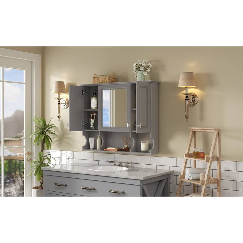 GDFStudio - Rivermont Modern Wall Mounted Bathroom Medicine Cabinet with Mirror and Open Shelves - 35'' x 28''