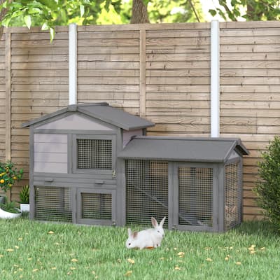 PawHut Rabbit Hutch Wooden Bunny Hutch Small Animal Cage Enclosure with Run, Removable Tray Waterproof Roof and Ramp