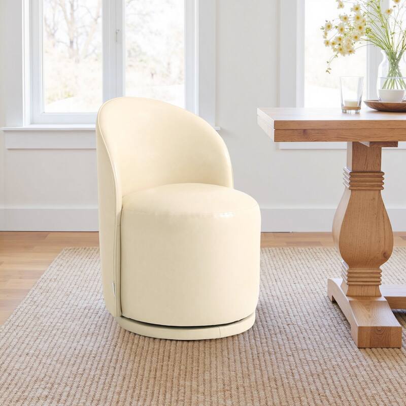 23" W Upholstered Swivel Side Chair for Dining Room, Balcony, Parlour - Cream-PU Leather