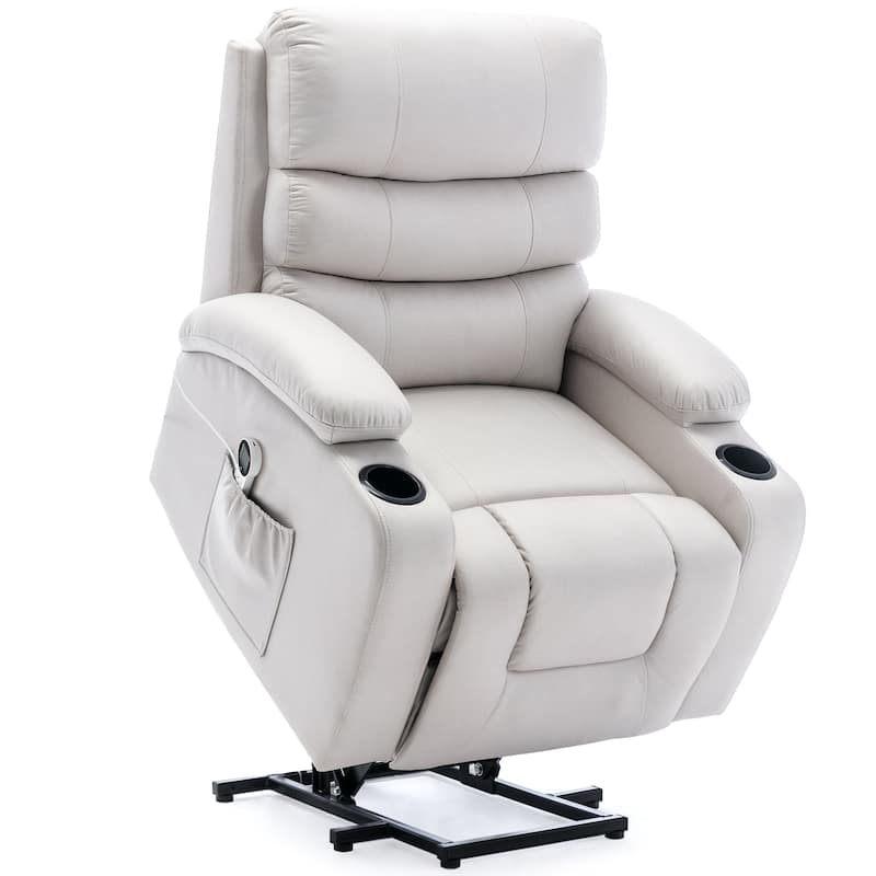 Oversized Power Lift Recliner Chair with Massage & Heat, PU Leather, USB Port, Cup Holders & Pockets