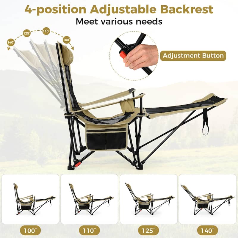 Goplus Camping Lounge Chair with Detachable Footrest & 4-Position - See Details