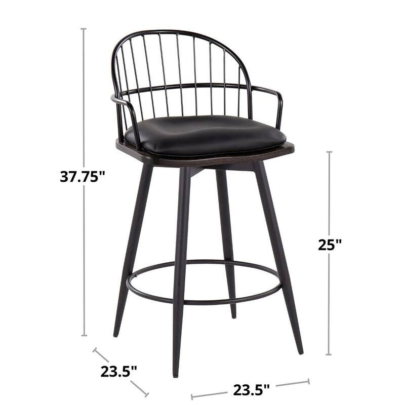 Carbon Loft Ellul 26" Fixed-Height Counter Stool with Arms, Tapered Metal Legs and Removable Seat Cushion (Set of 2)