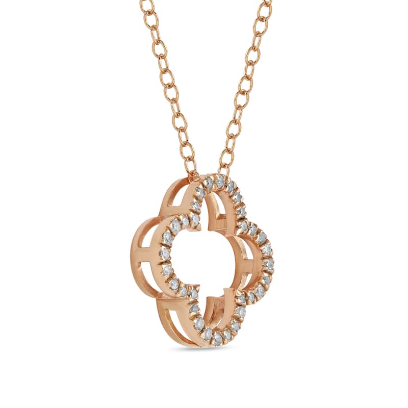 1/6ct - 1ct TDW Diamond 14K Gold Open Clover Pendant Necklace for Women