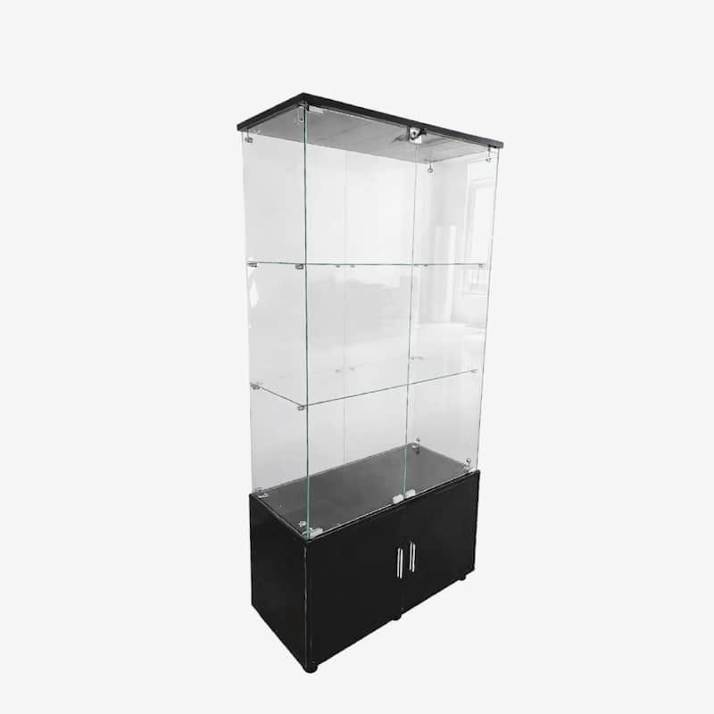 Double-door four-layer cabinet-style storage cabinet,display cabinet,wine cabinet,with remote-controlled lights,adjustable feet
