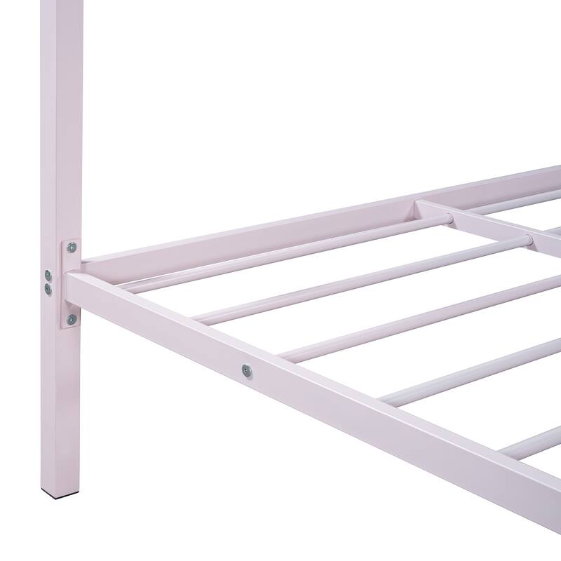 Metal Platform Bed with Twin Size Trundle,House-Shaped Headboard