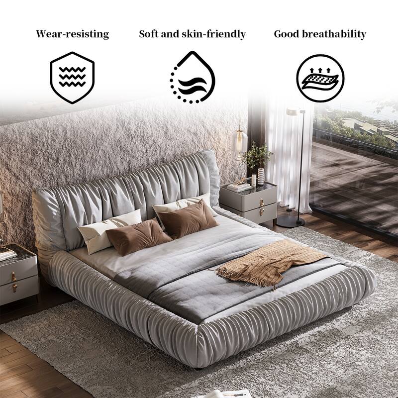 King Size Luxury Upholstered Platform Bed with Removable Cushion and Solid Wood Frame