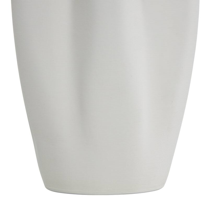 White Ceramic Ribbed Dimensional Folded Abstract Decorative Vase with Floral Shaped Rim