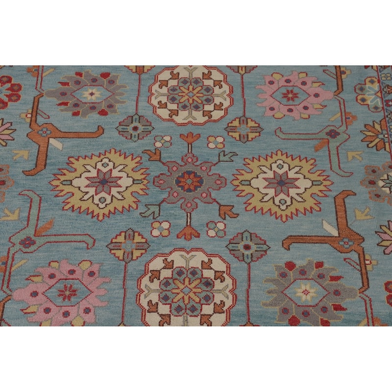 All-Over Blue Oushak Oriental Area Rug Handmade Wool Carpet - 9'2" x 11'9"