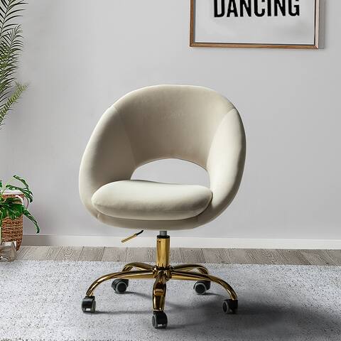Savas Height Adjustable Swivel Velvet Task Chair with Gold Base