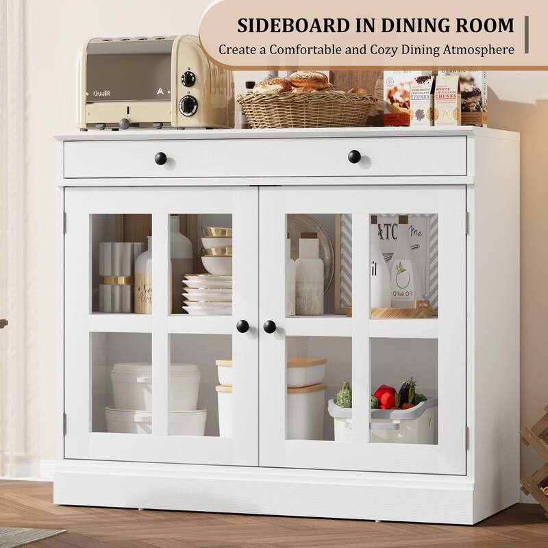35.4" Sideboard Buffet Cabinets with Glass Door