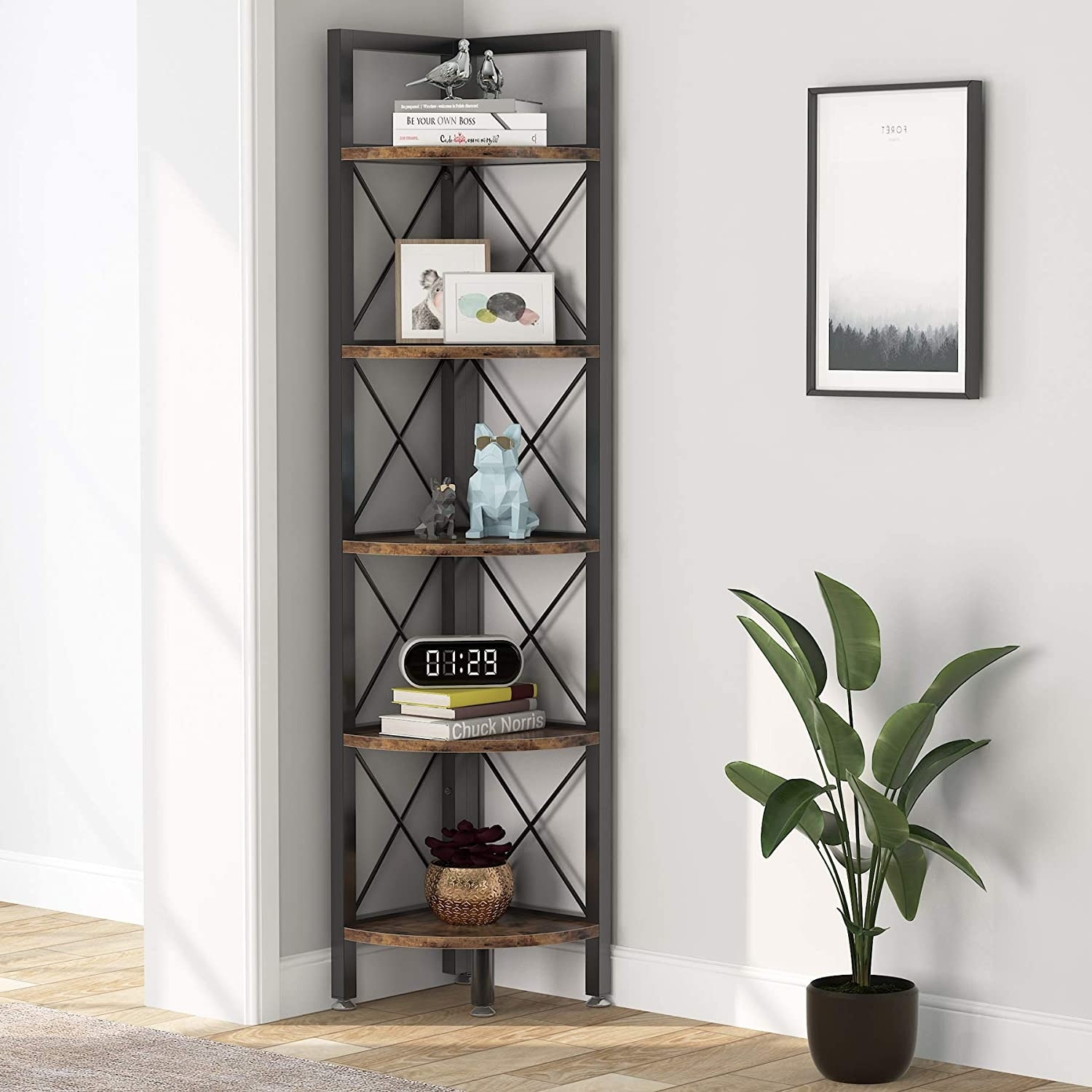 Tribesigns Corner Shelf, 5 Tier / 6Tier Corner Bookshelf Bookcase for Small  Space