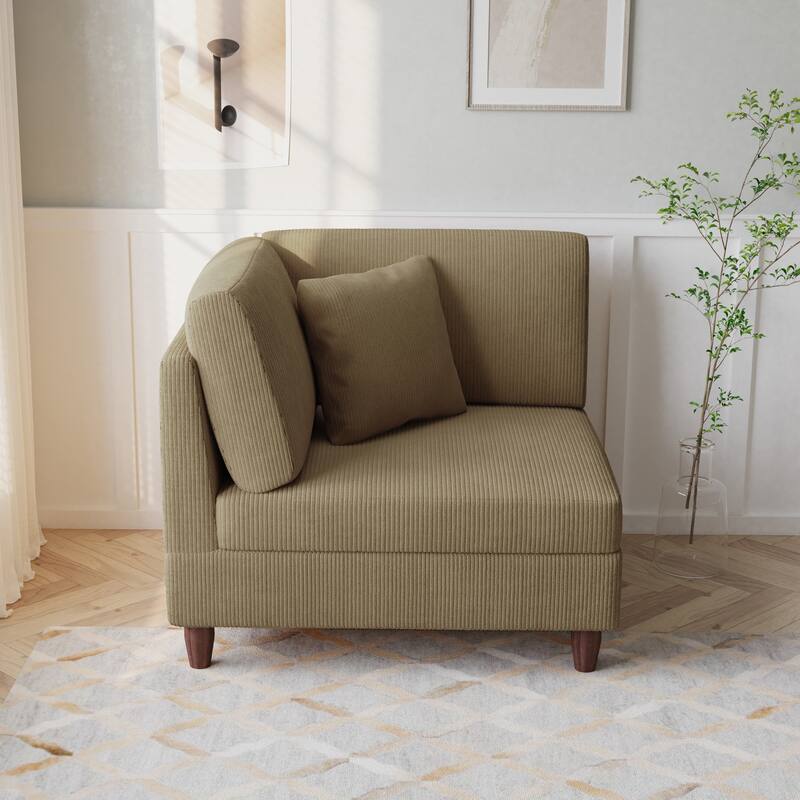 Corduroy Accent Chair with Ottoman Modular Couch Sectional Sofa - Armchair - Camel/Left facing