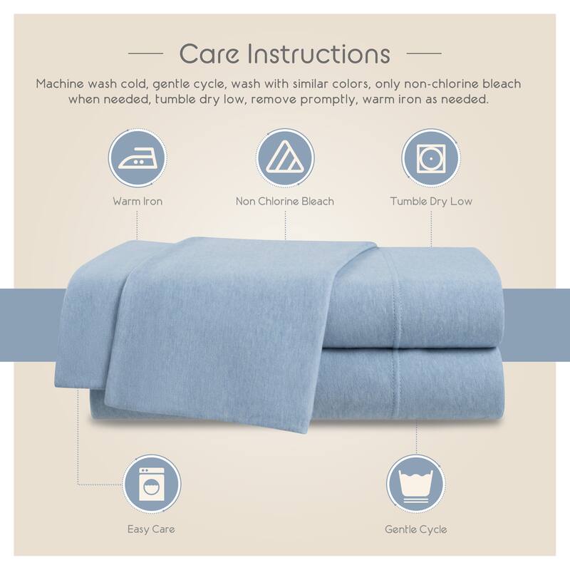 Vellux Solid Jersey Knit Sheet Set - Cotton Blend, Deep Pocket, Ultra Soft