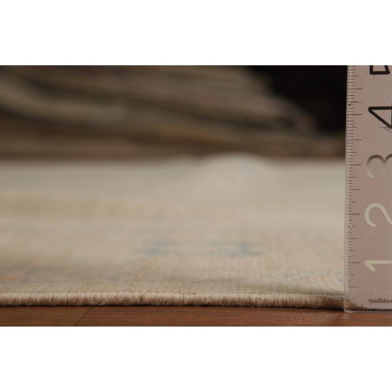 Vegetable Dye Oushak Turkish Area Rug Hand-Knotted Beige Wool Carpet - 8'11"x 11'10"