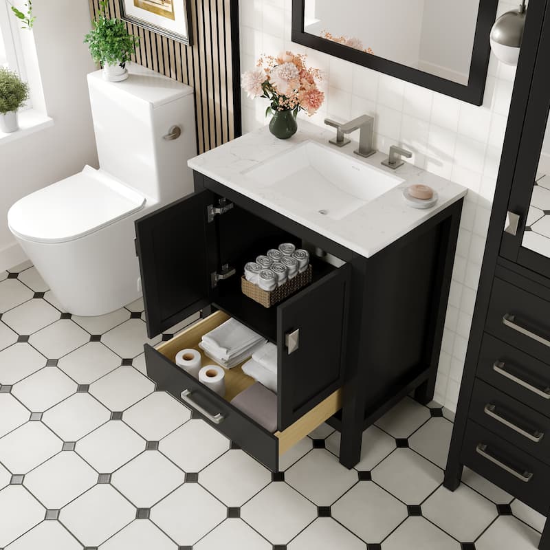Aberdeen 30"W Bath Vanity with Carrara Quartz Top & Undermount Sink