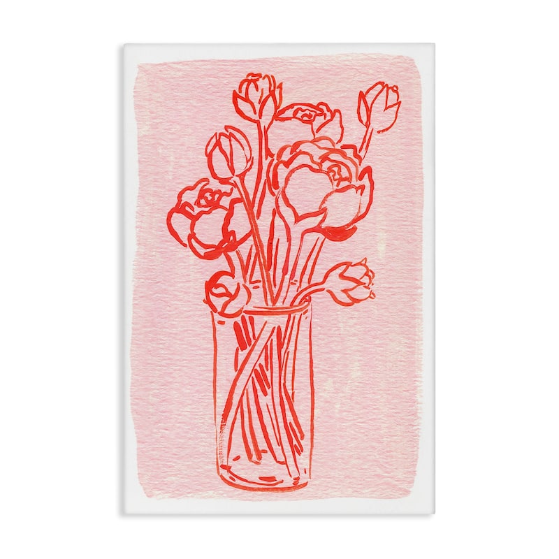 Stupell Outlined Peony Vase Canvas Wall Art Design By Hannah Moren - 20 x 30