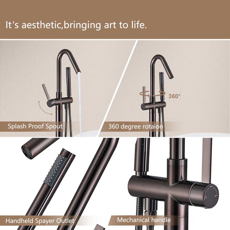 Topcraft Floor Mounted Bathtub Filler with Handheld Showerhead