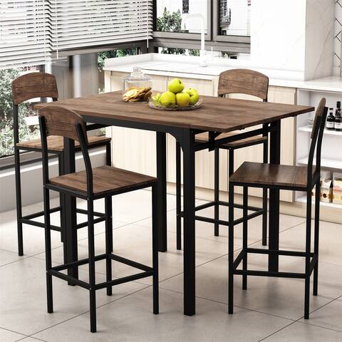 Clihome Farmhouse 5-Pcs Counter Height Drop Leaf Dining Table Set