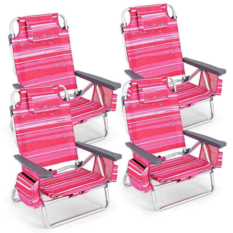 Costway 4-Pack Folding Backpack Beach Chair 5-Position Outdoor - See Details - Dark Pink