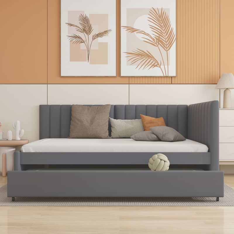 Upholstered sofa bed with trundle - Grey