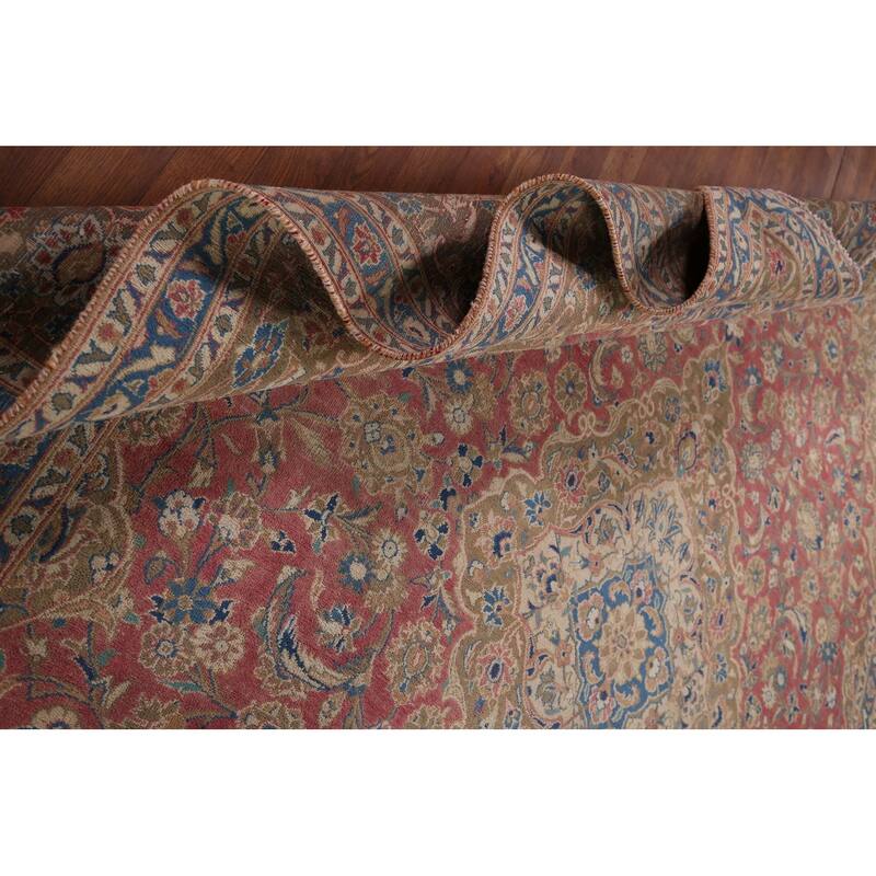 Traditional Pink Mashad Persian Vintage Rug Hand-Knotted Wool Carpet - 9'4" x 12'5"