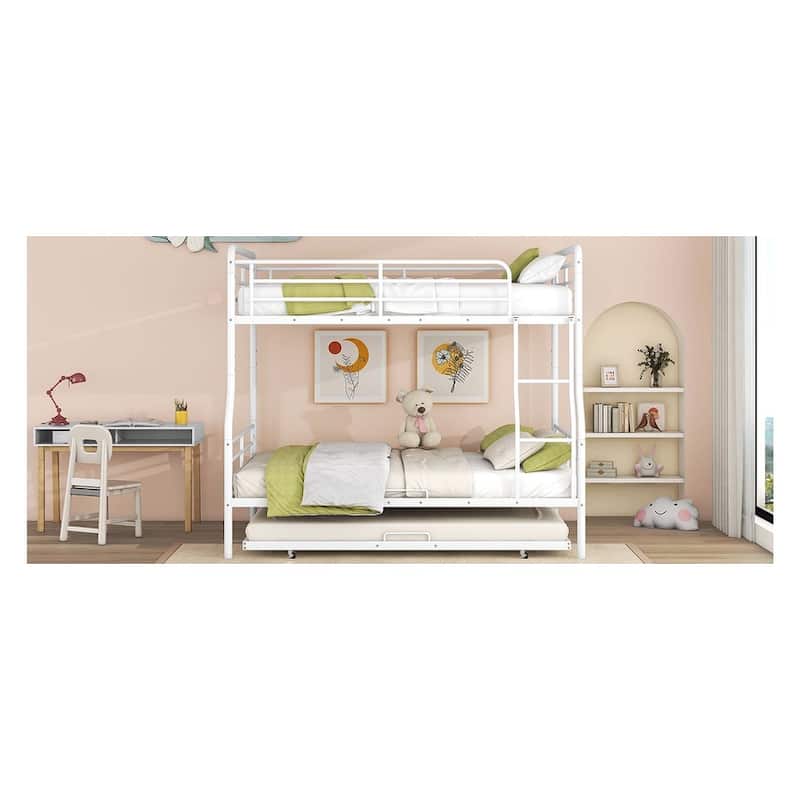 Full XL Over Queen Metal Bunk Bed with Ladder