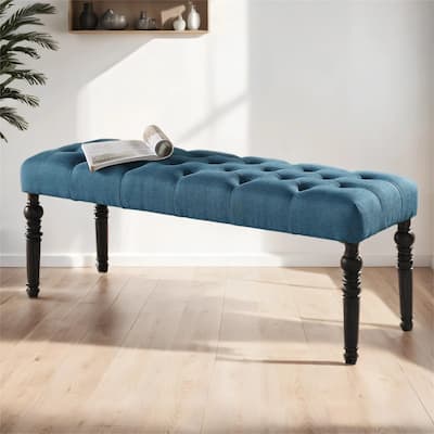 Fabric Tufted Turned Leg Dining Bench