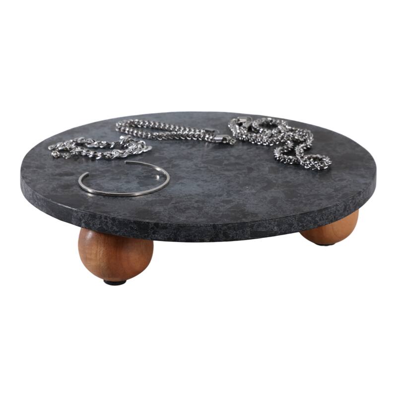 Marble Wood Decorative Tray with Modern Leg Detail - 3" Black - 10.25" x 10.25" x 2.5"