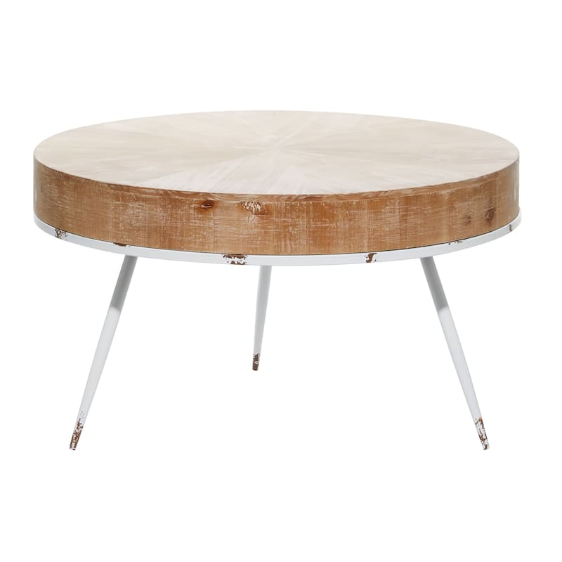 Wood Coffee Table with White Metal Tripod Legs - Brown - Roche River Decor - 32"W x 32"L x 18"H