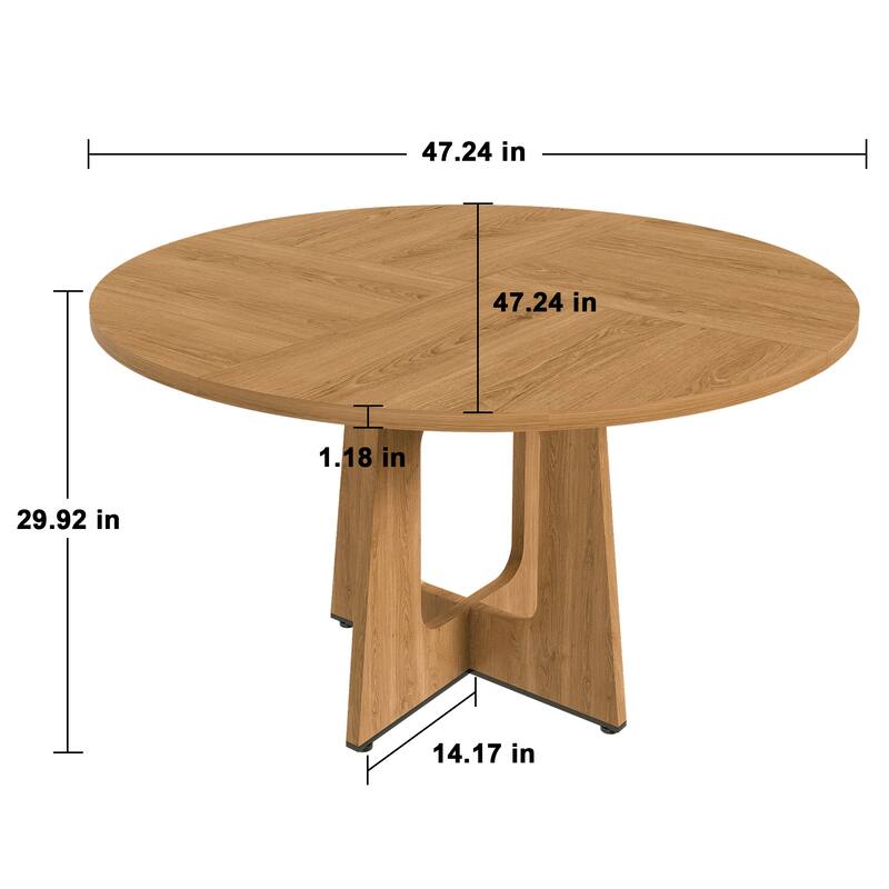 Round Dining Table for 4, 47 Inch Farmhouse Kitchen Table, MDF Circle Table with Oak Finish, Easy Assembly - Ancient Oak