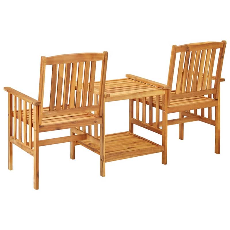 3pc Outdoor Tea Table and Chairs Set, Anthracite Gray, Acacia Wood