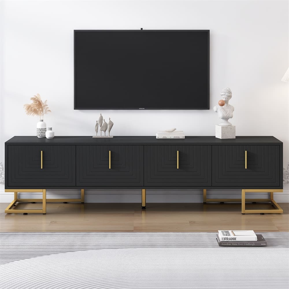 Modern TV Stand with Metal Legs and Gold Handles