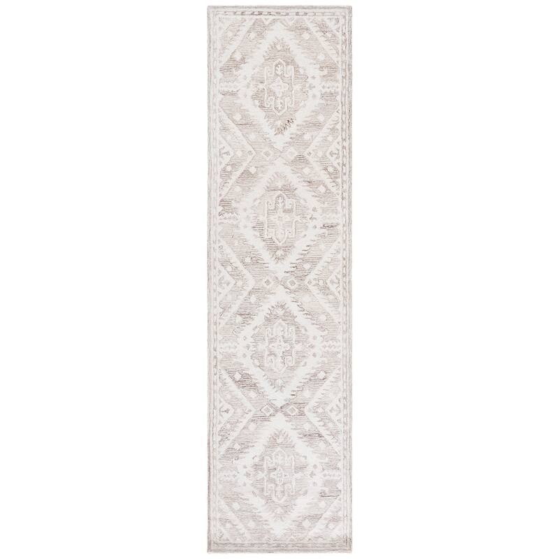 SAFAVIEH Handmade Ebony Domitilia Wool Rug - 2'3" x 9' Runner - Beige/Ivory