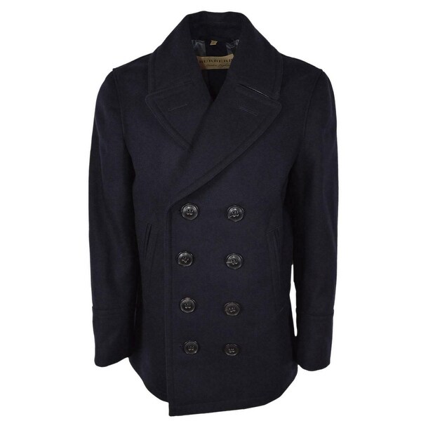 Navy Blue Wool Cashmere Pea Coat Jacket 