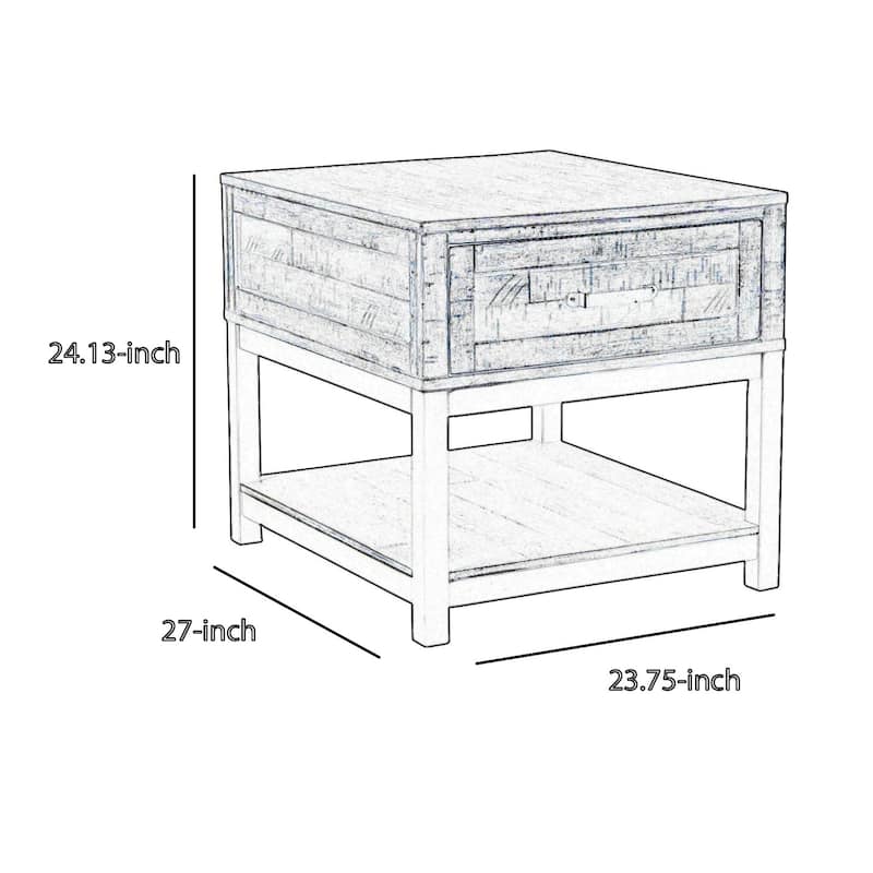 27 in. Brown and Black Rectangle Wood End Table with Storage Drawer for Convenience