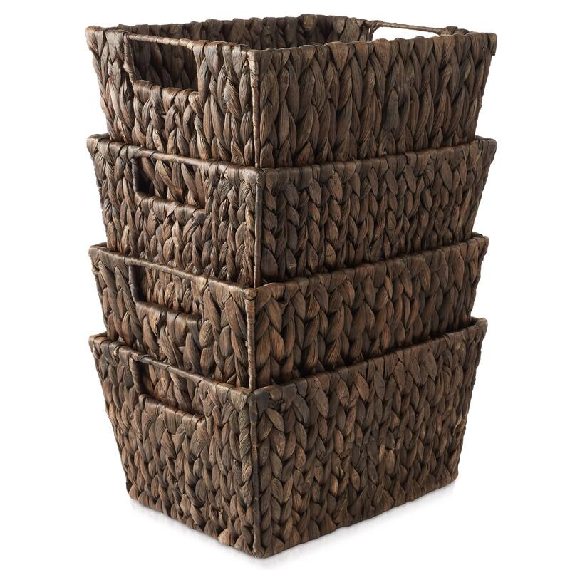 4pk Hyacinth Seagrass Storage Baskets with Handles for Shelves