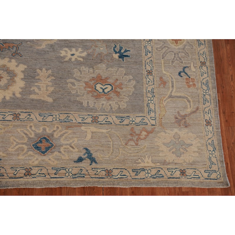Hand Knotted Oriental 100% Wool Carpet Transitional All-Over Greys & Charcoal Oushak Area Rug - 11' 10'' X 9' 4''