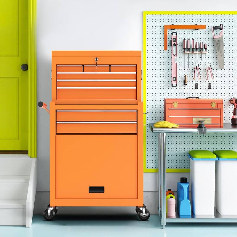 8-Drawer Rolling Tool Storage Cabinet with Detachable Top Tool Box