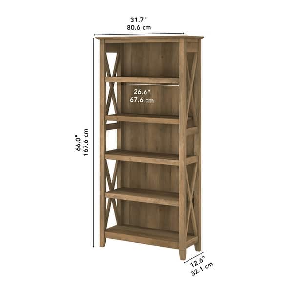 dimension image slide 2 of 15, Bush Furniture Key West Tall 5 Shelf Bookcase with Adjustable Shelves