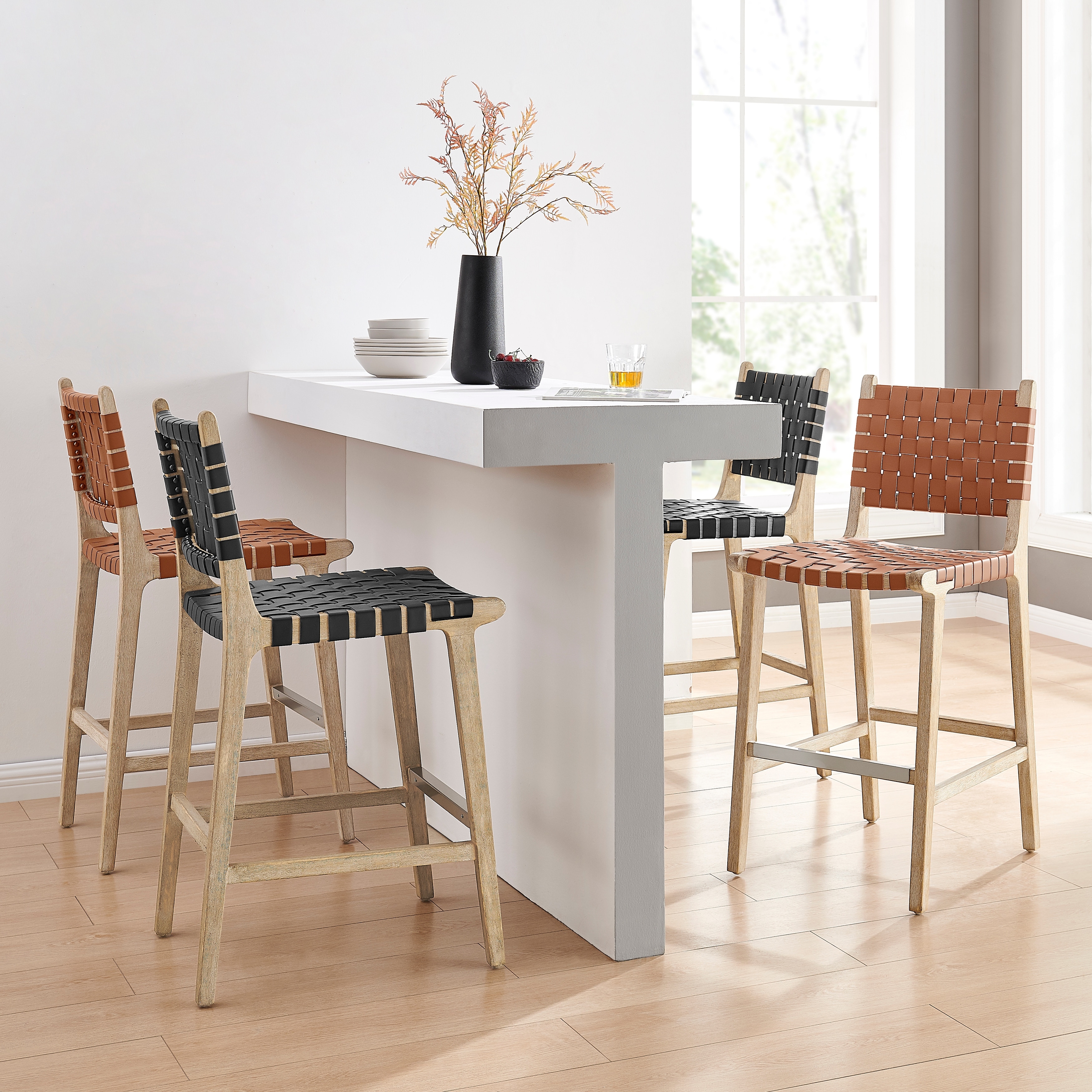 NPD Furniture Marco Faux Leather Counter Stool Drift Wood Frame