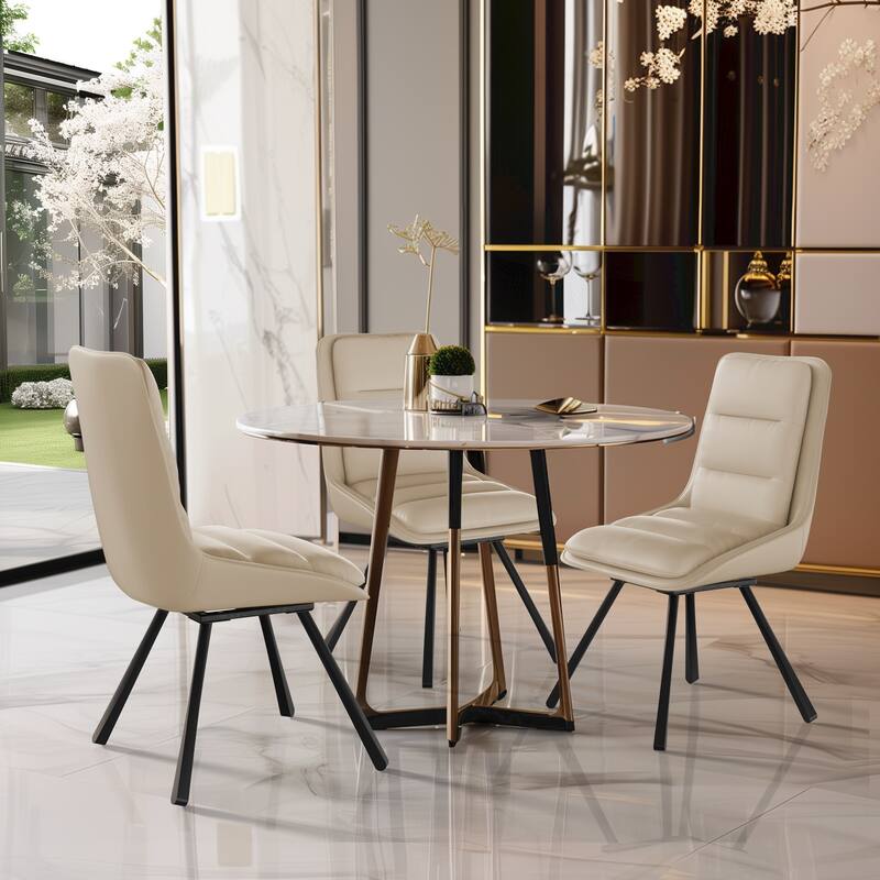 2x Modern Luxury Microfiber Leather Upholstered Dining Chairs Rotatable Seat - Khaki