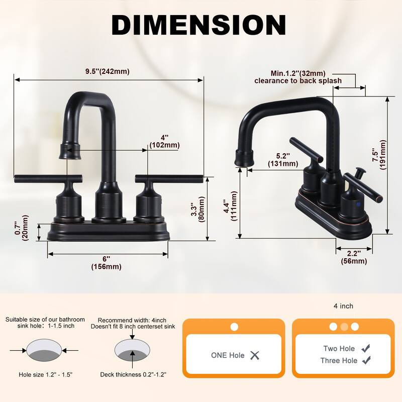 WOWOW 4 in. Centerset Double Handle Bathroom Faucet
